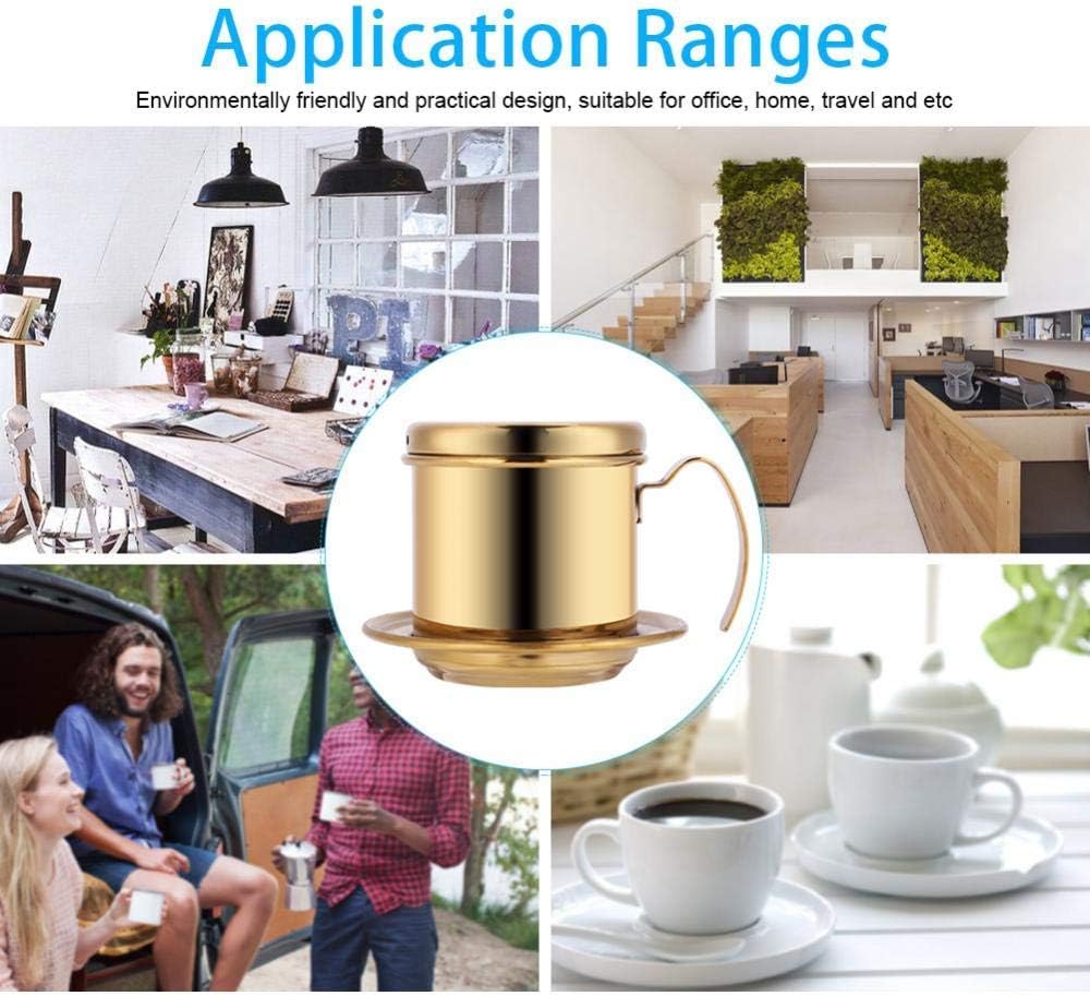 HERCHR Stainless Steel Vietnamese Coffee Drip Filter Cup, Small French Press Vietnamese Coffee Filter Maker Pot Coffee Drip Brewer for Home Kitchen Office Outdoor Cafe(Gold)