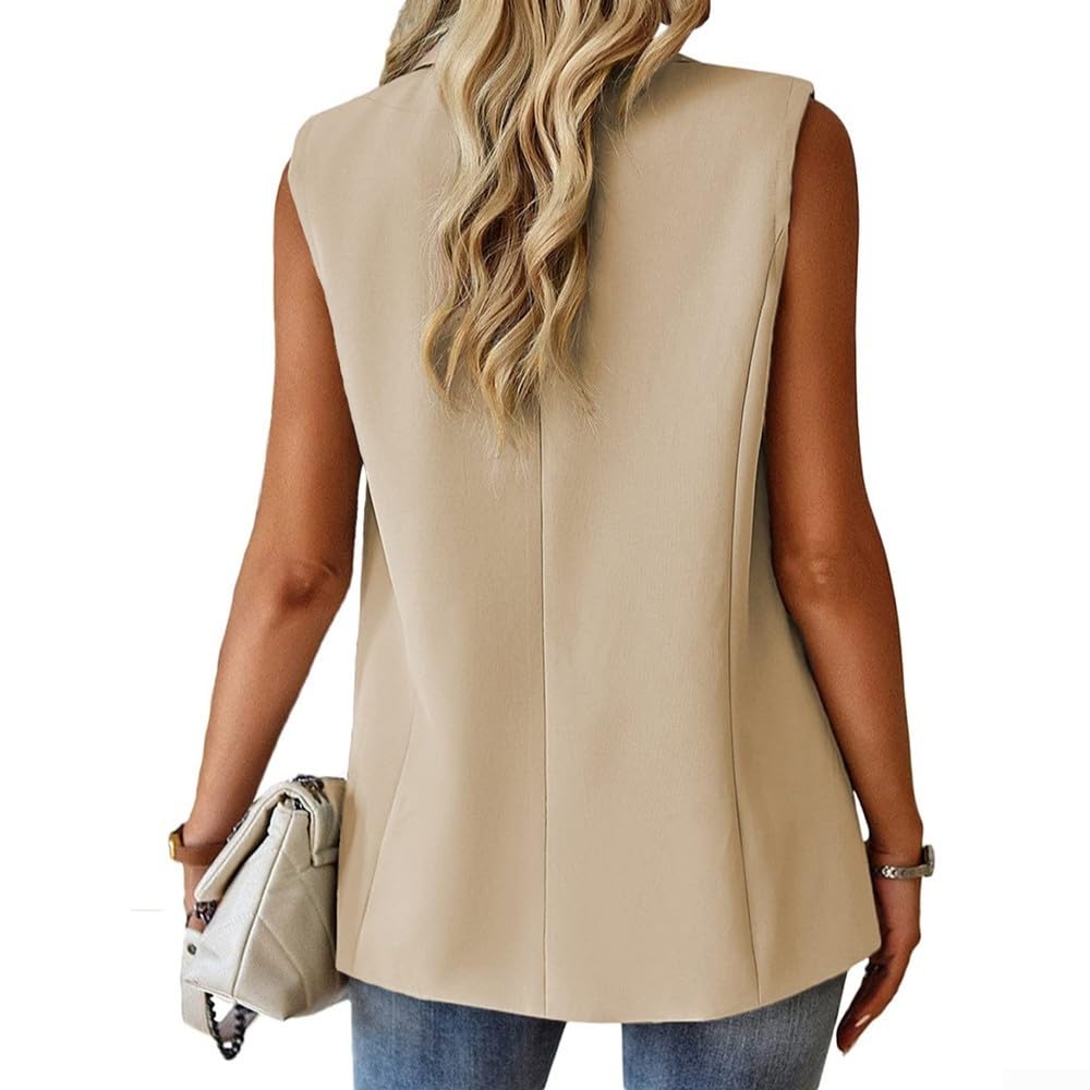 Chaleco sin mangas para mujer, color liso, con botones, con bolsillos, para el trabajo, yoga, ciclismo, playa, vacaciones, verano, chaqueta ligera