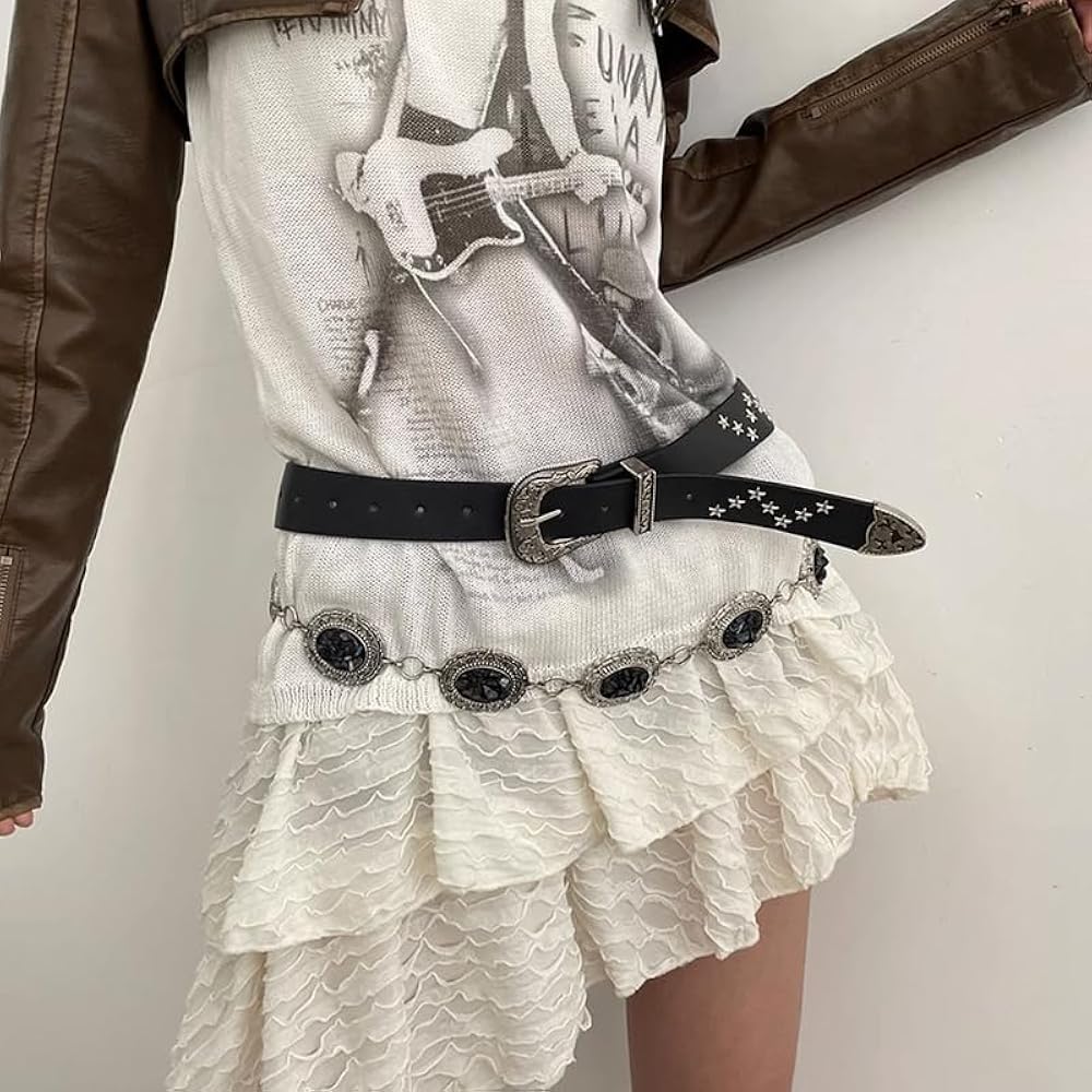 2 pièces de chaînes de style western en or Concho, ceinture de taille vintage boho, ceinture métallique réglable pour femmes