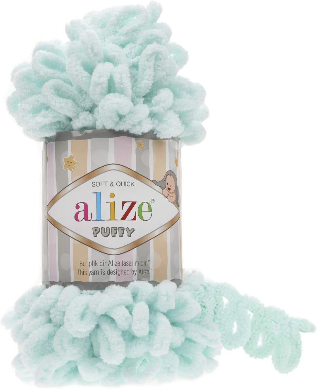 Alize Puffy Knitting Yarn 100 g, Patented Innovation, Loop Knitting without Needles, Colour: 15 Water Green