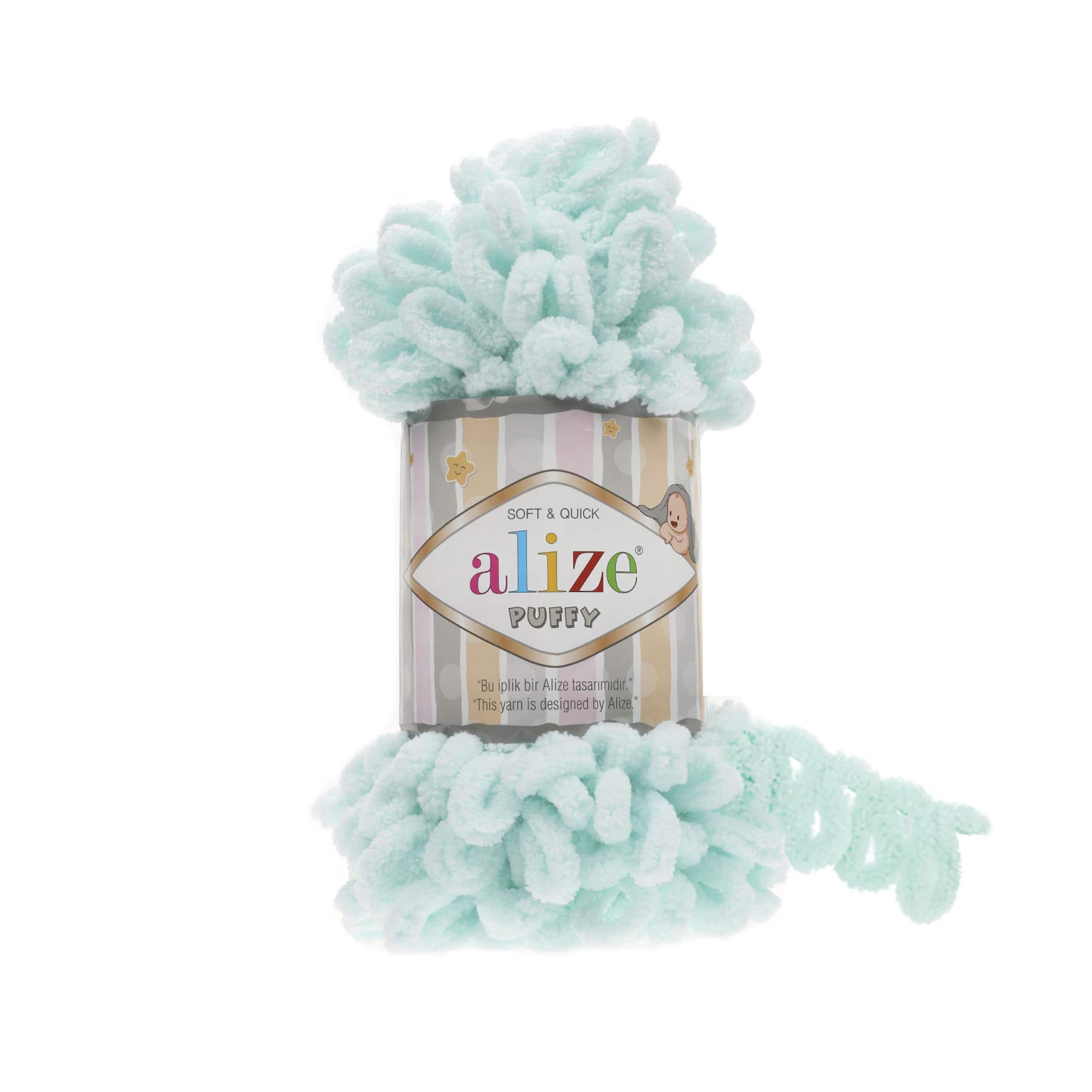 Alize Puffy Knitting Yarn 100 g, Patented Innovation, Loop Knitting without Needles, Colour: 15 Water Green
