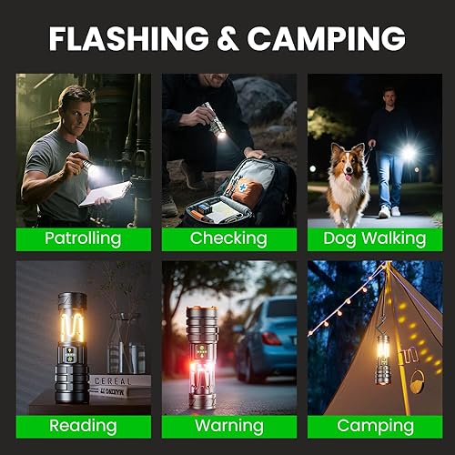 Miniatura 9 de Linternas de camping de alto lúmenes, linterna recargable, 11 modos, 5000 mAh, impermeable, potentes linternas LED tácticas con zoom para camping,