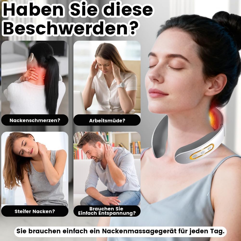 11-in-1 EMS Nackenmassagegerät mit Wärme, Kabelloses Massagegerät für Nacken und Schulter, 6 Modi, 9 Intensitätsstufen, Tragbar für Zuhause, Büro und Reise (B)