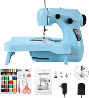 HTVRONT Mini Sewing Machine for Beginners - Portable Sewing Machine with Extension Table, Foot Pedal, Light, 42 Pcs Sewing Set, etc. Dual Speed Small Sewing Machine for Beginners and Kids