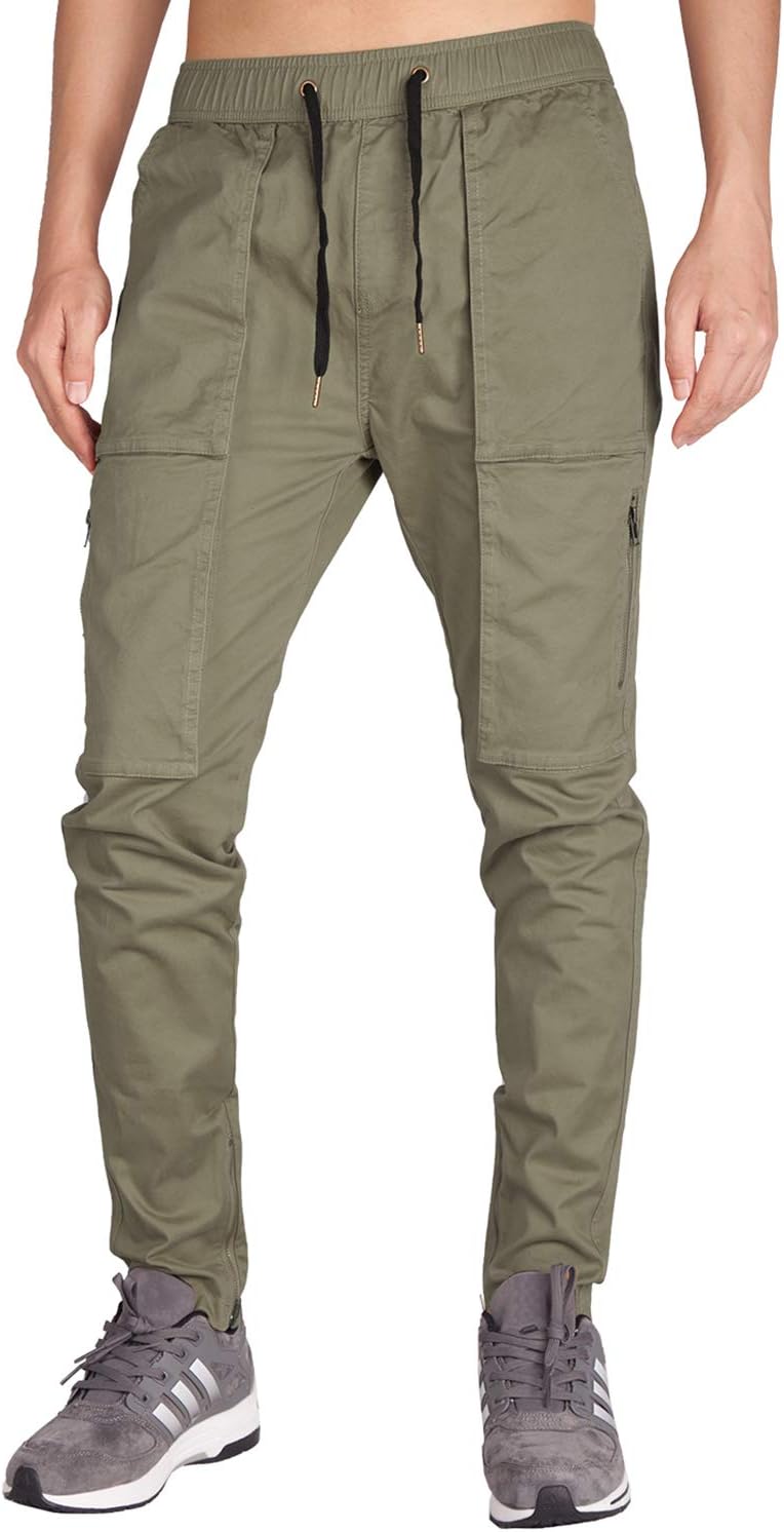 ITALYMORNTapered Khaki Joggers with Multi Zipper Pockets Men Casual Pants