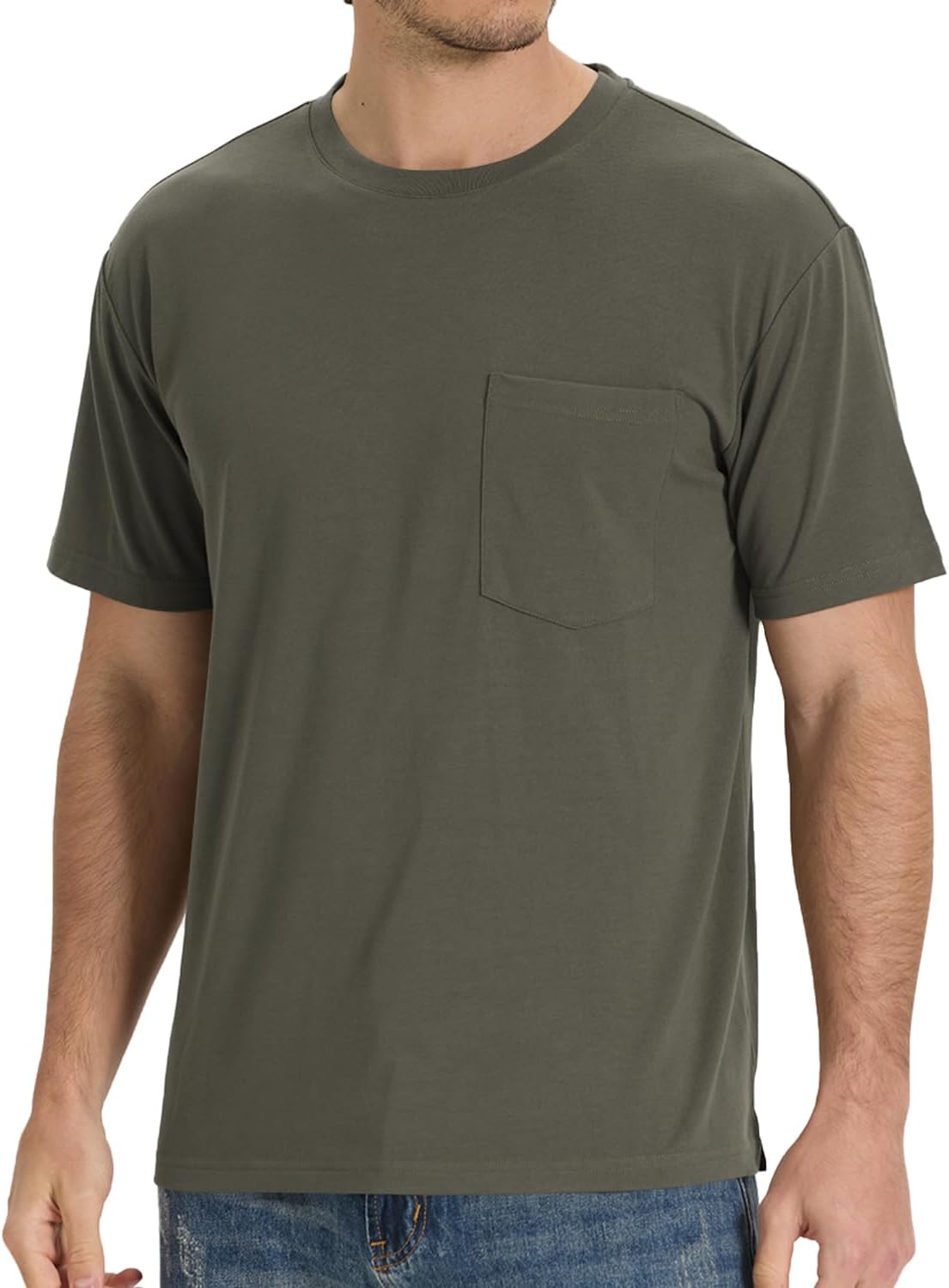 BAMBOO COOL Men's Pocket T-Shirts Heavy Weight Moisture-Wicking Tee Shirts Crewneck Short Sleeve T Shirts