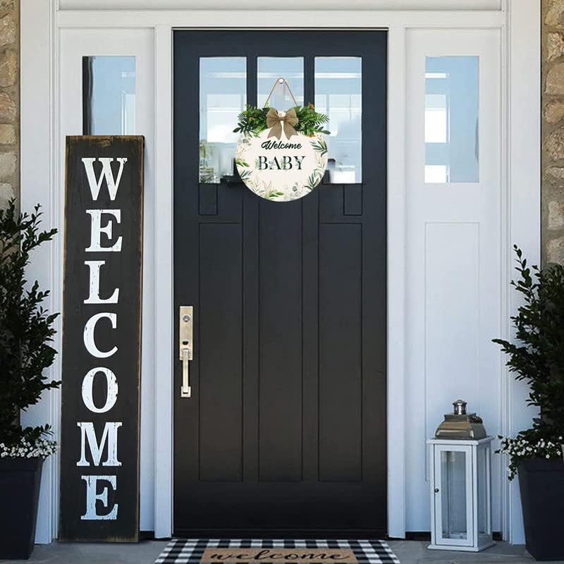 Aowotu Welcome Baby Sign Front Door Round Rustic Wood Sign Hanging Farmhouse Porch Outdoor Home Christmas Baby Shower Farmhouse Porch Wall Doors Doors Front Door Sign Decoration 12x12 Inch