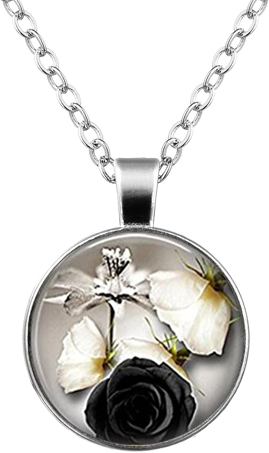 Black Rose Glass Pendant-Rose Necklace 
