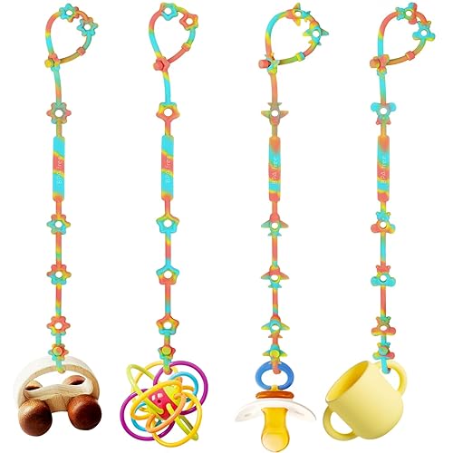 Paquete de 4 correas de seguridad de juguete para bebé, clips de silicona para chupete, correas elásticas de silicona para botella de juguete para disponible en Yaxa Venezuela