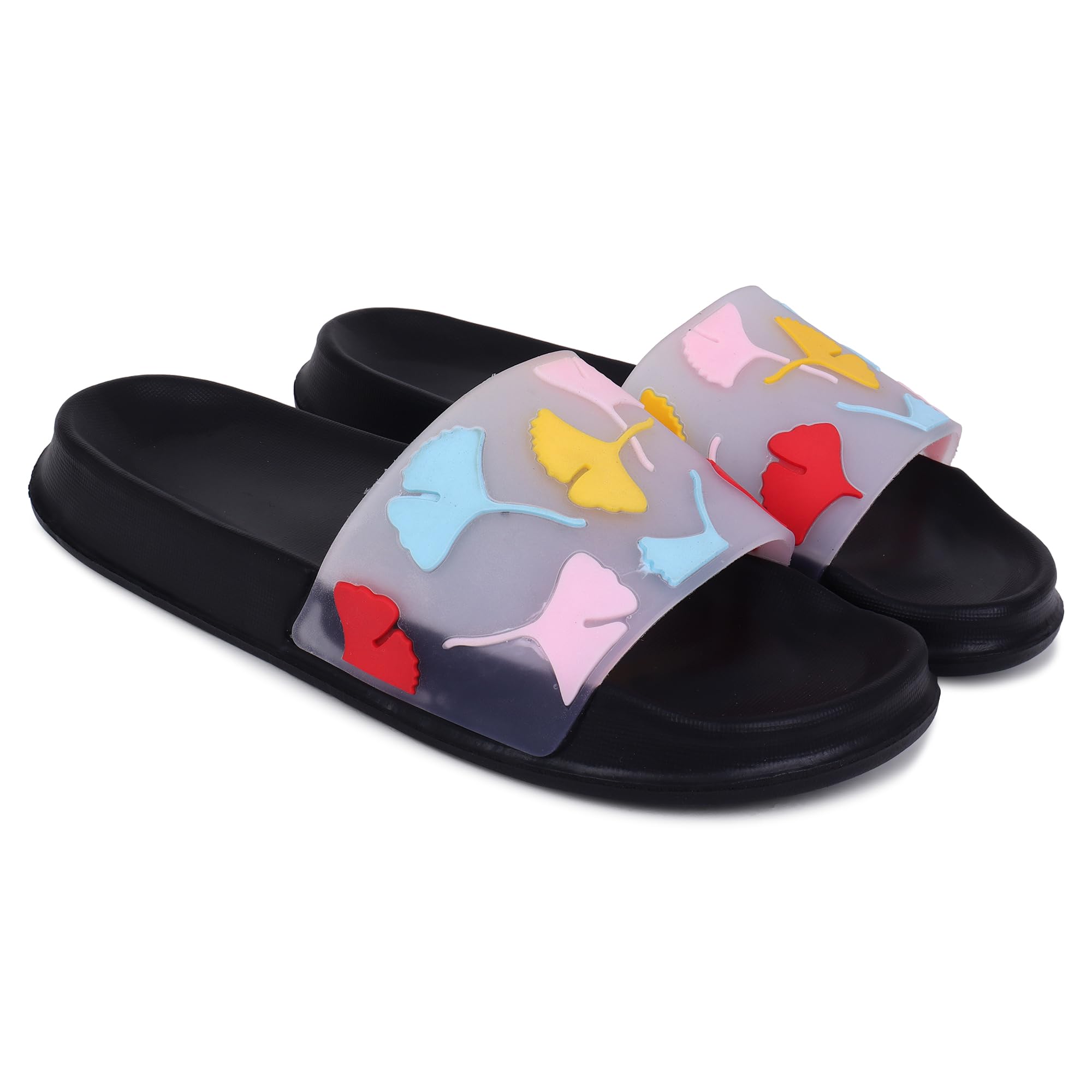 Transparent Leafs Women's Flip Flops Slides Back Open Household Comfortable Slippers-image-12