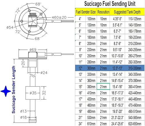 Miniatura 70 de Fuel Sender Marine - Unidad de envío de tanque de combustible de 17 pulgadas (16.929 in), flotador de acero inoxidable, nivel de combustible, unidad