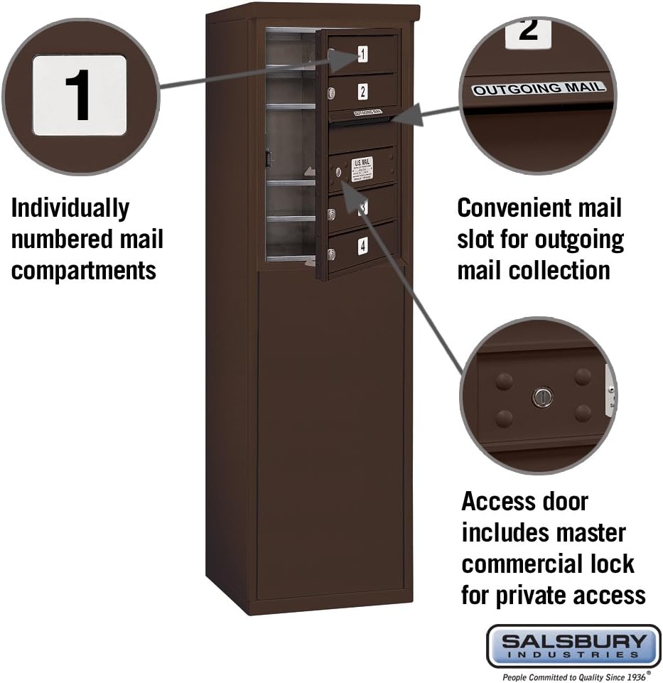 Salsbury Industries 3906S-04ZFP, Bronze Free Standing Horizontal 4C Mailbox