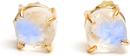 Miniatura 6 de Gempires Natural Raw Rainbow Moonstone Prong Setting Stud Earrings, 8-10 mm Crystals Earring, June Birthstone, Handmade Jewelry, Gift for Her
