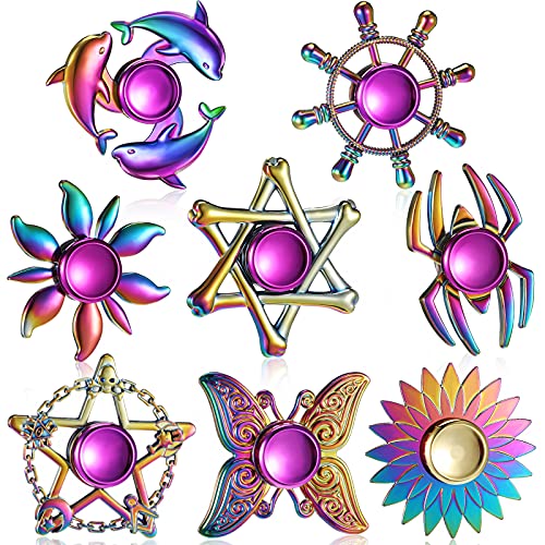 Lewtemi 8 Pieces Rainbow Fidget Metal Spinner Colorful Finger Spinners High Speed Hand Spinners Fidget Toys for Stress Anxiety Relief for Adults and Teens (Cool Style)