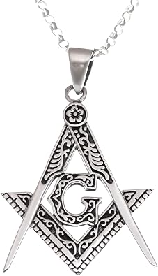 Alexander Castle 925 Sterling Silver Necklace for Men Masonic Freemason Pendant - Square and Compass Necklace with 20" Silver Chain & Jewellery Gift Box