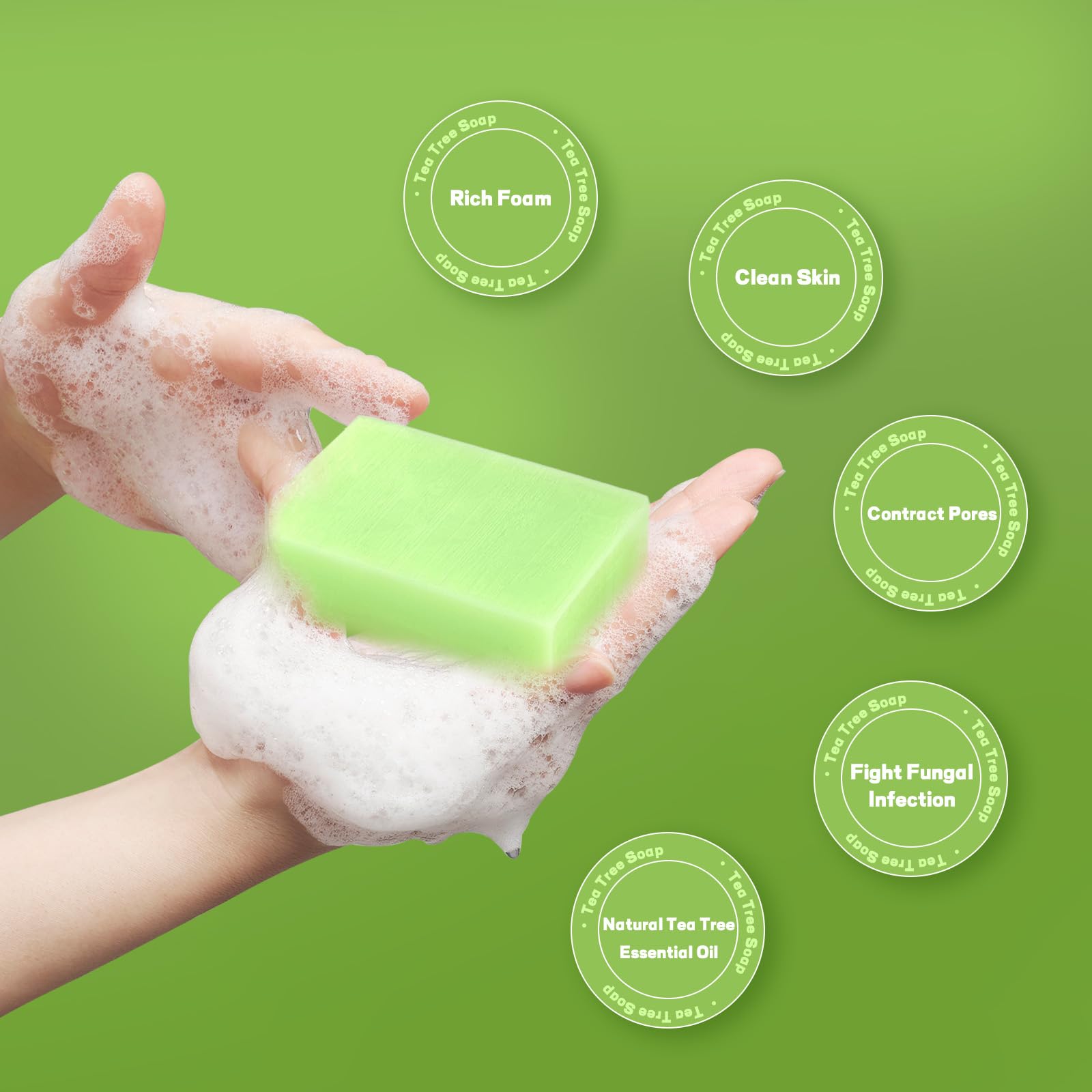 100g Tea Tree Soap, Antibacterial Tea Tree Oil Soap for Face & Body Acne - Image 3