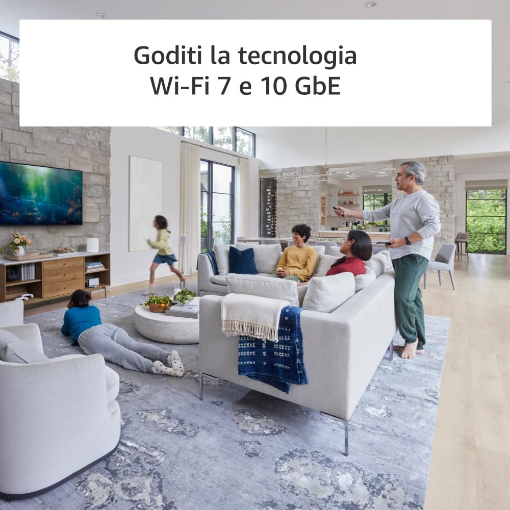 Router wi-fi mesh Amazon eero Max 7 | Ethernet 10 Gbps | Copertura fino a 230 m² | Connette più di 250 dispositivi | Ideale per il gaming | Confezione da 1 | Ultima generazione