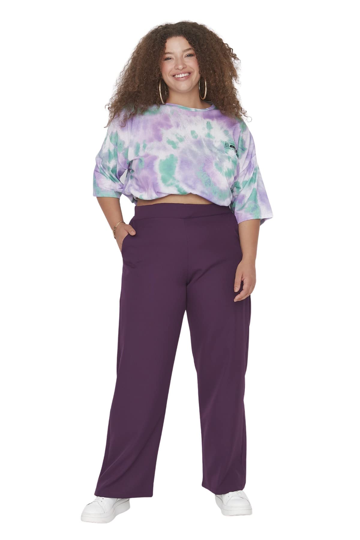 Trendyol Plus Size Pants - Purple - Bootcut & Flared