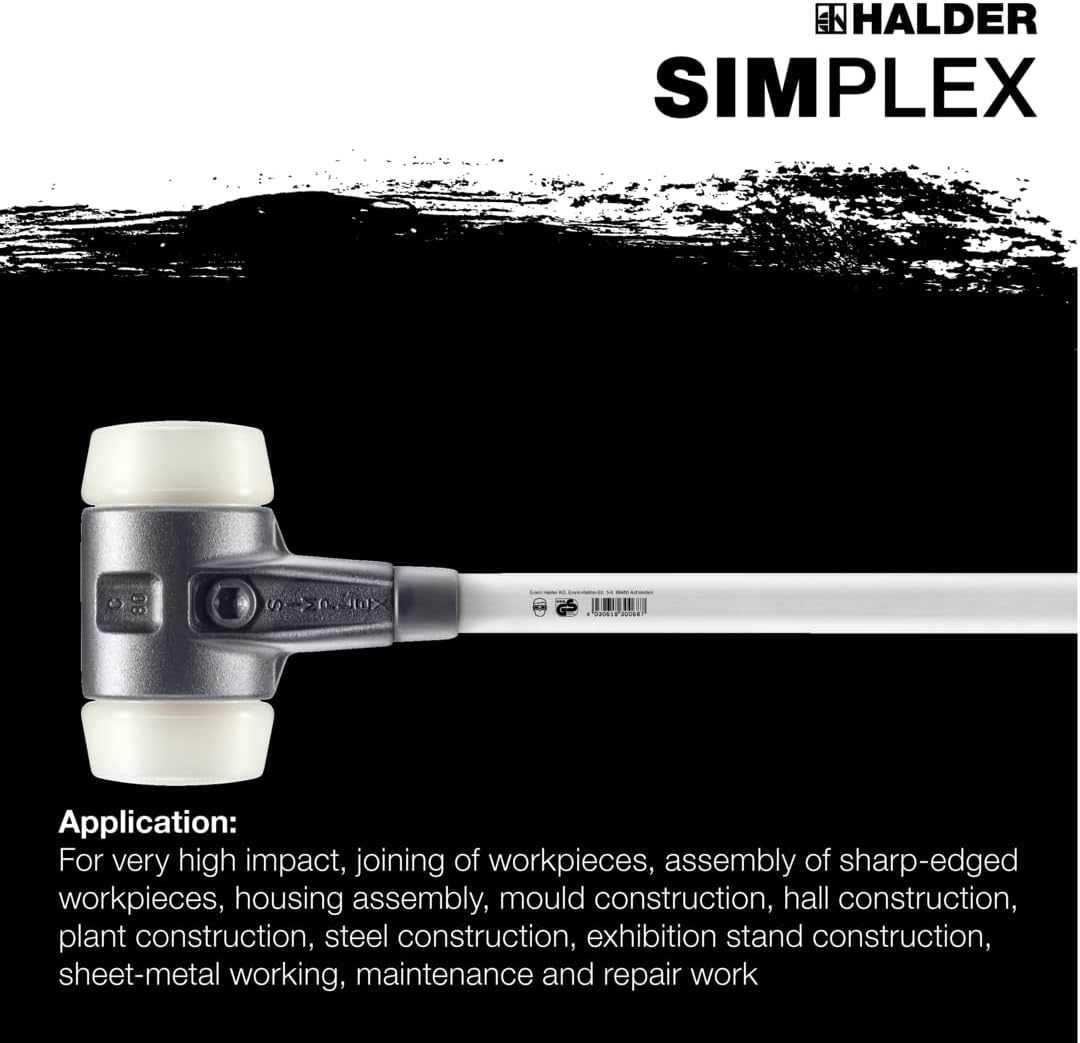 Halder Simplex Sledge Hamme, Hard Nylon Inserts, Reinforced Cast Iron Housing, Fiber Glass Handle with Non-Slip Rubber Grip, 80mm, 8 lbs.