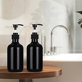 Yebeauty Pump Bottle Dispenser, 10oz 300ml Empty Plastic Shampoo Conditioner Dispenser, Refillable Shower Soap Dispenser Pump Bottle Liquid Containers for Kitchen Bathroom, 2 Pack Black