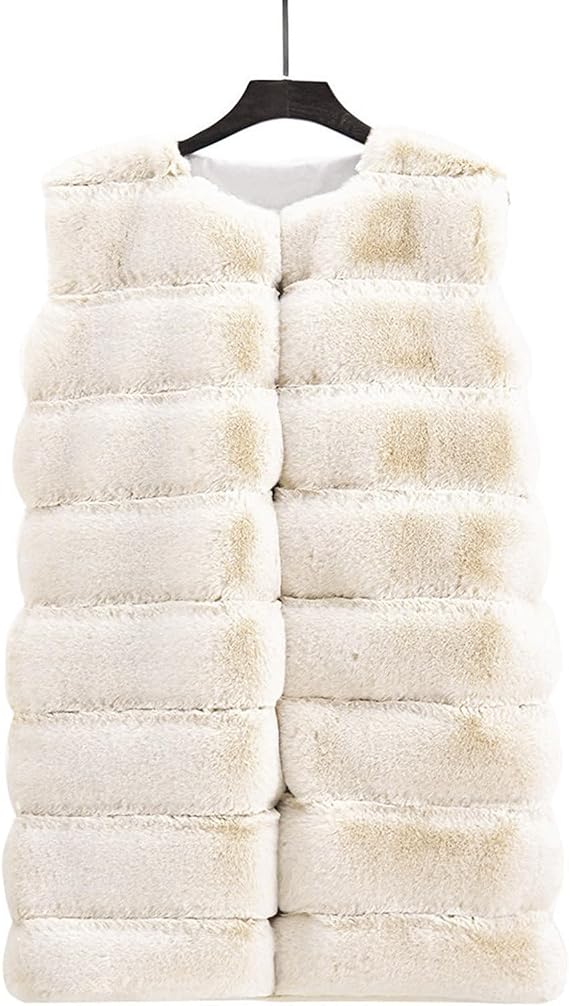 Women's Sleeveless Winter Coats Fuzzy Long Faux Fox Fur Vest Warm Mid-Length Vest Tops Fall Winter Fashion Clothes