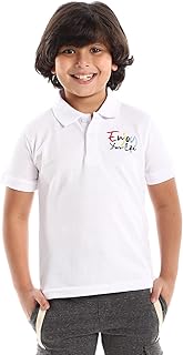 تيشرت بولو أبيض بأزرار للإغلاق مزين بعبارة "ENjOU YOUR LIFR" للأولاد من اندورا، لون أبيض، مقاس 10 سنوات