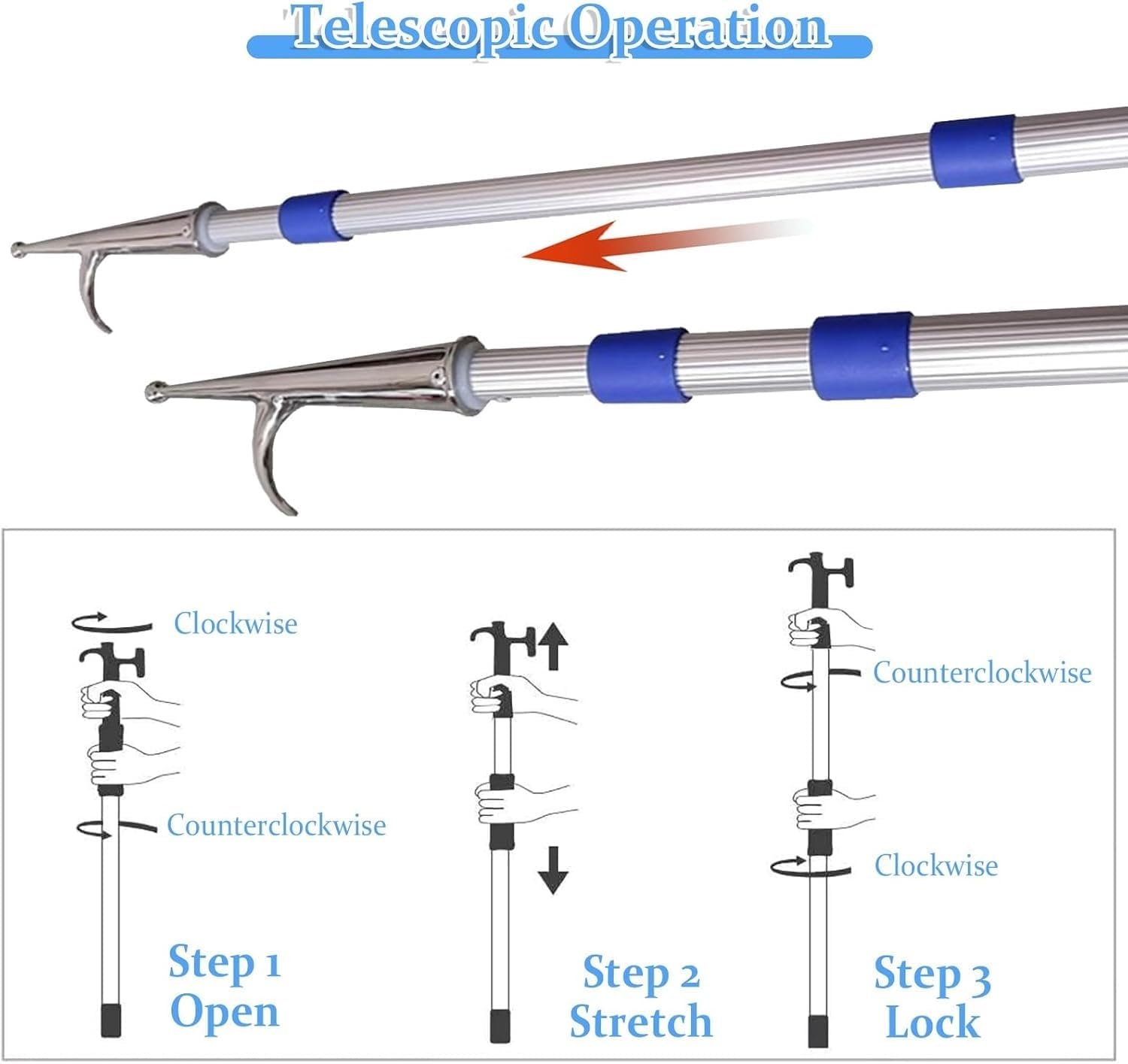 Hameçon télescopique pour bateau en acier inoxydable, outil d'amarrage multifonction pour amarrage et pêche