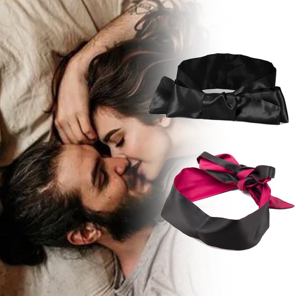 Maschera per Occhi in Raso,Benda Sexy,Benda Occhi in Raso,Maschera Degli Occhi per Occhi per Coppie Dormire,Maschera per Dormire in Raso,Maschera in Raso Benda per Gli Occhi,nero+rosa nera,2pcs