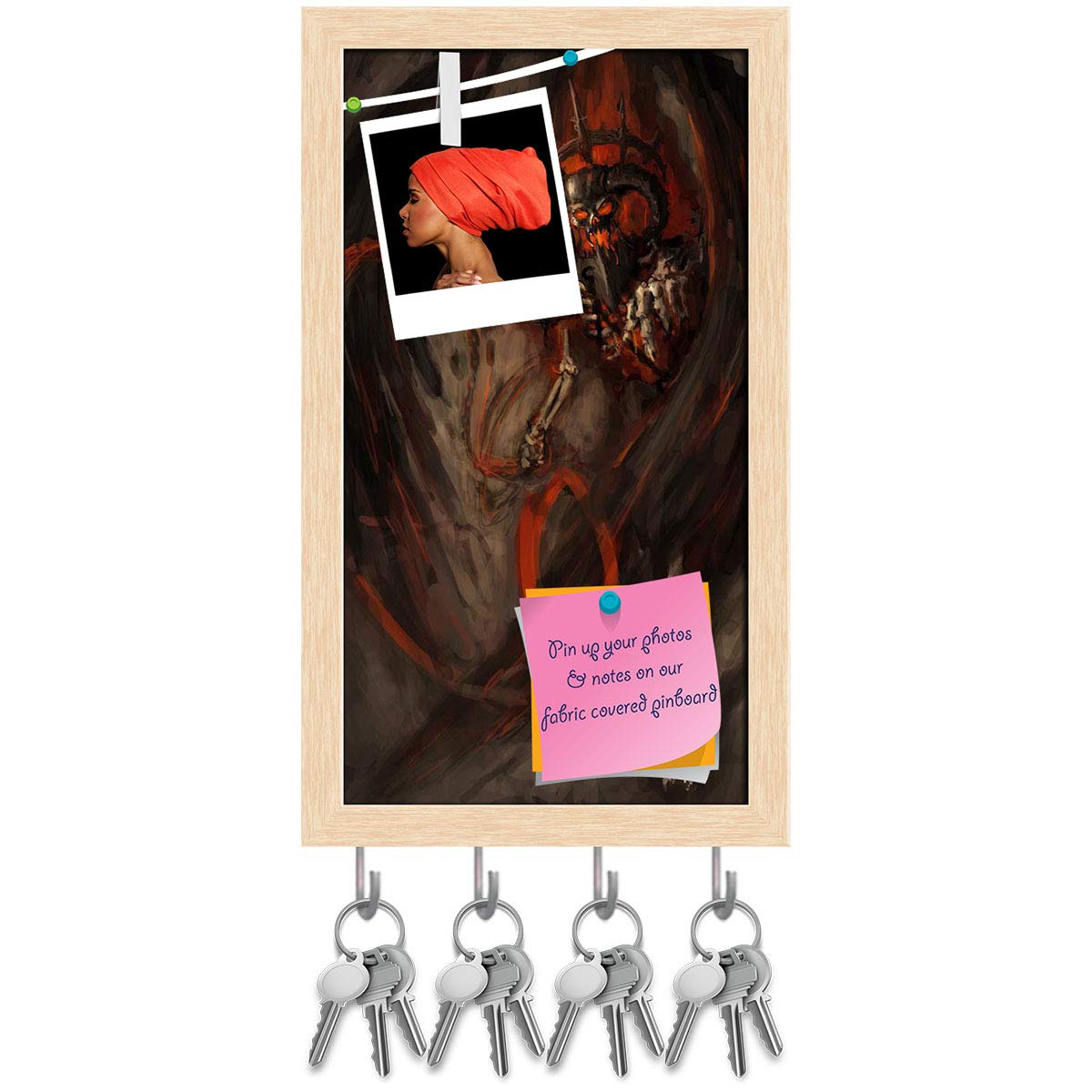 ArtzFolio Firer Reaper Key Holder Hooks | Notice Pin Board | Natural Brown Frame 8 X 14.1Inch