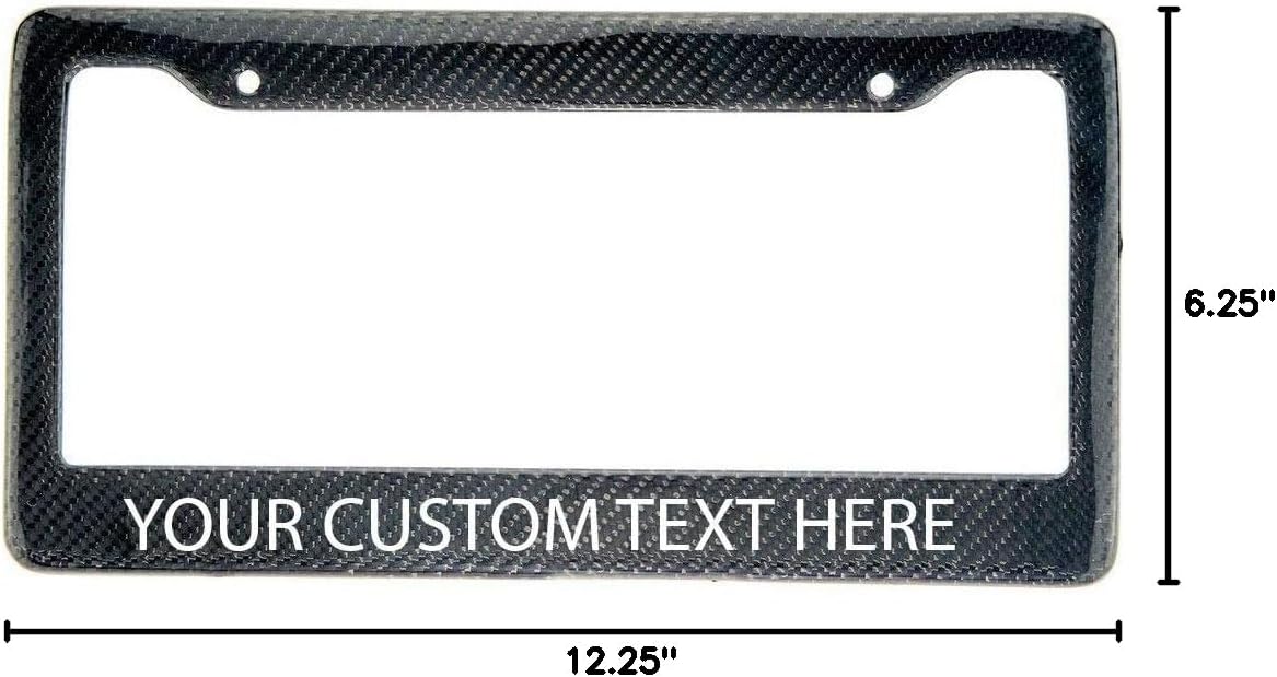 Real 100% Carbon Fiber License Plate Frame Tag Cover FF - C with Matching Screw Caps - 1 Frame (Custom Text Black)