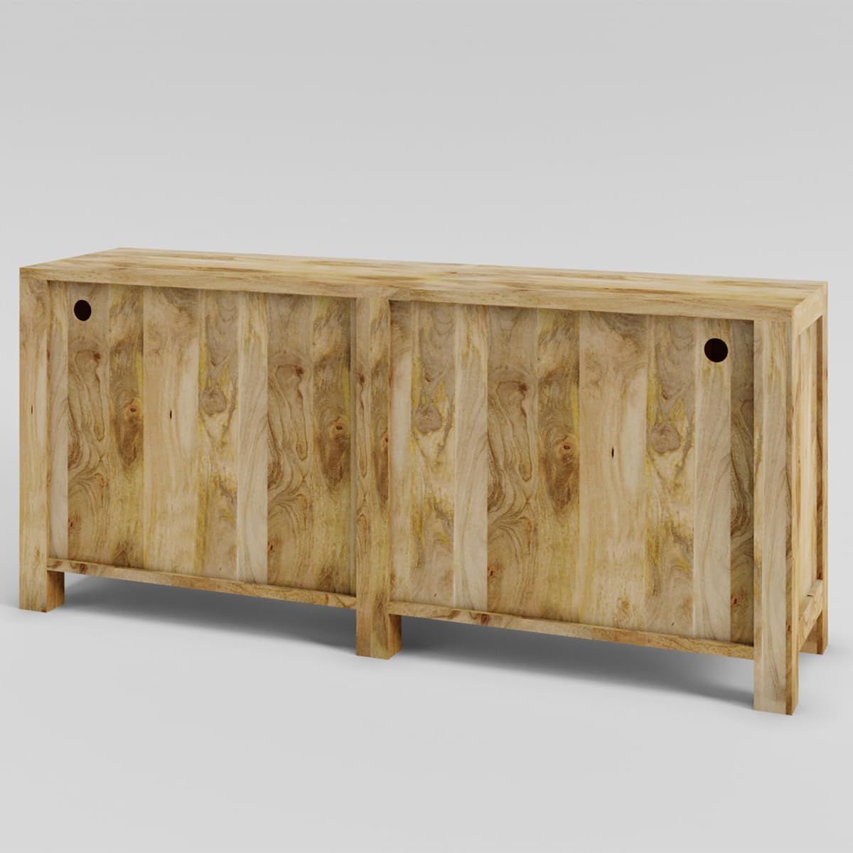 Aberdeen 72 Inch Solid Mango Wood Rustic Sideboard Cabinet – Rattan 4 Door Light Brown Modern Style Large Buffet Table