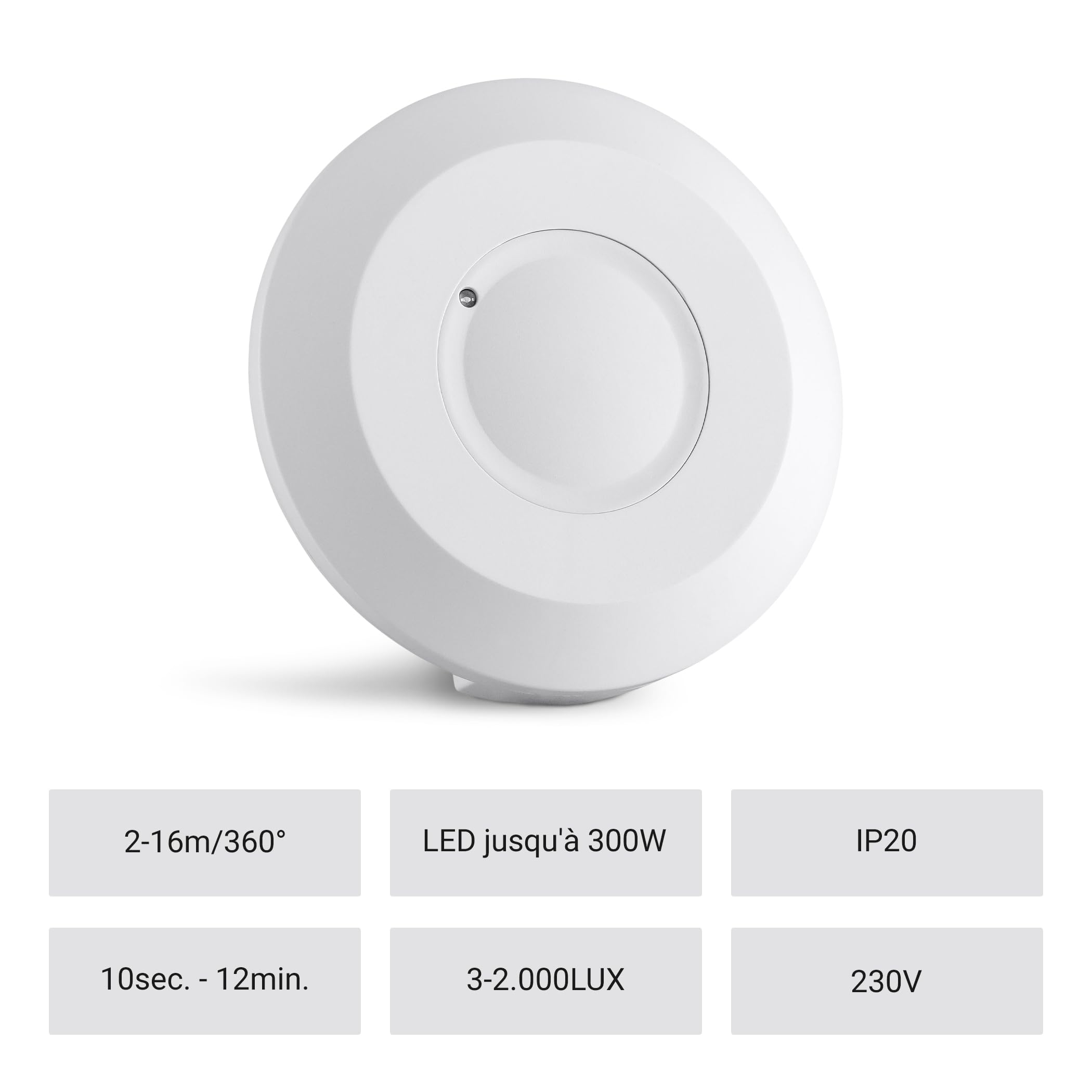 SEBSON 2X Détecteur de Mouvement Intérieur, Montage en Saillie du Plafond, HF Capteur, LED Compatible, Programmable, Portée 2-16m/ 360°, Max. 800W/ 300W