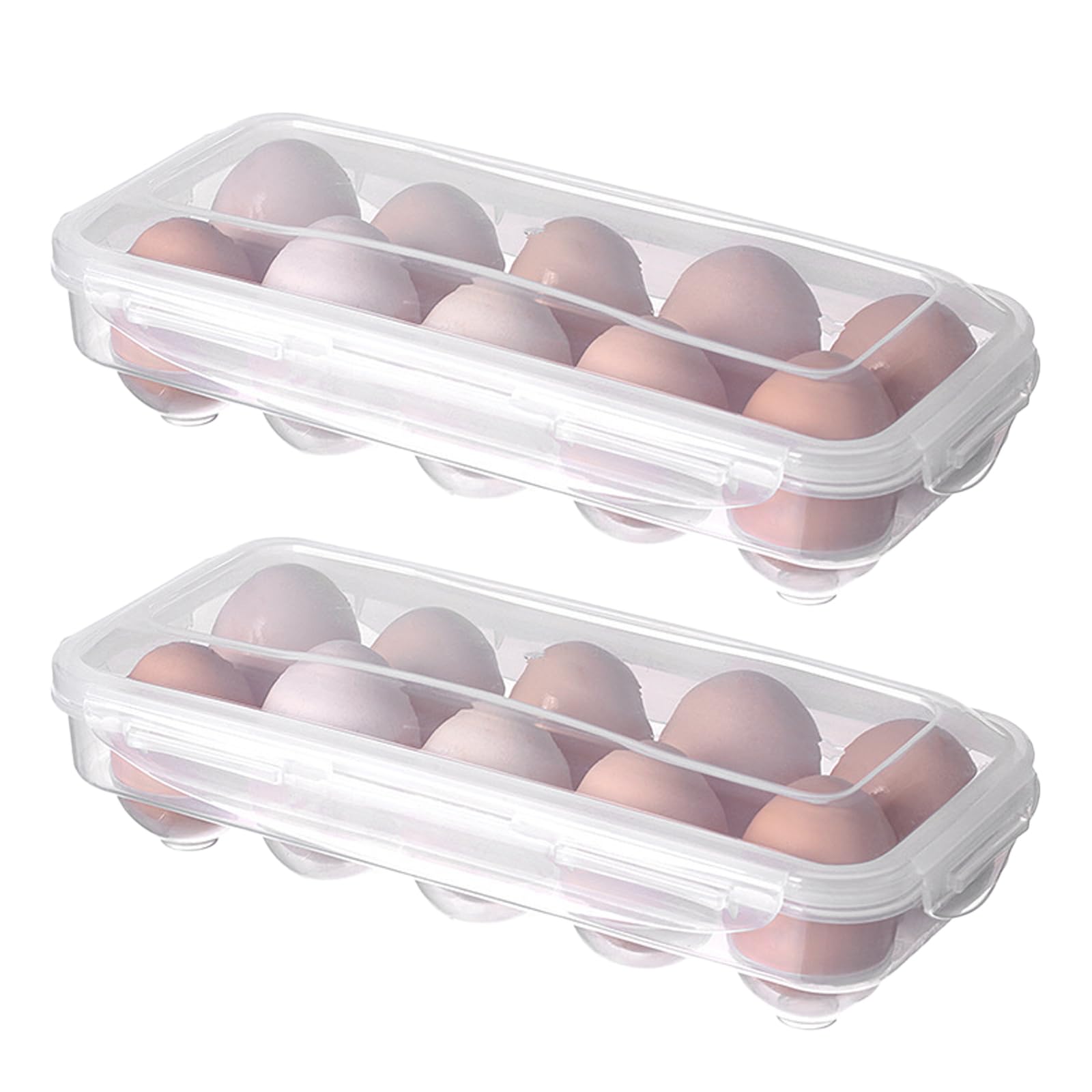 Rphonghong Transparent 2 Piece Eggs Holder, Egg Tray 10 Eggs Storage Pp Material Sturdy Egg Box Portable Stackable Refrigerator Organizer Egg Carrier For Refrigerator Picnic