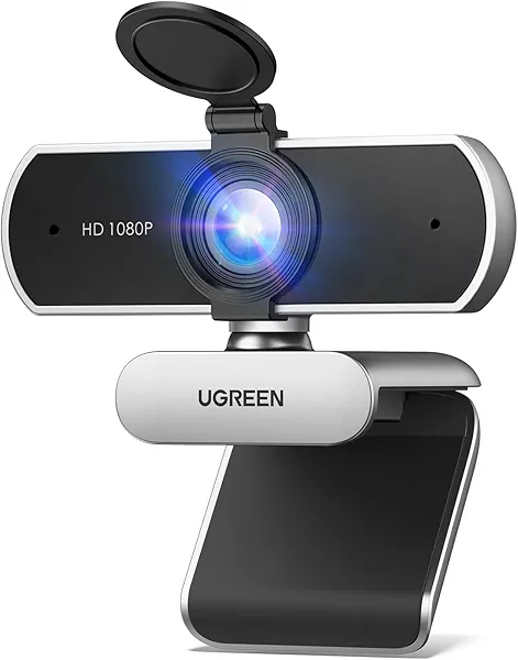 UGREEN Full HD 1080P Webcam with Microphone, 2 Noise-Canceling Mics, 85° Fov & Fixed Focus, Plug and Play, Auto Light Correction, Privacy Cover PC Camera for Zoom/Skype/Teams, Switch 2, Silv
