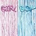 Gender Reveal Decoration Set - Metallic Fringe Curtains + BOY Girl Foil Balloons Gender Reveals Party Photo Backdrop (Pink/Blue)