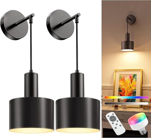 NIORSUN Battery Operated Wall Sconce Set of 2, Wireless Rechargeable Wall Lights with 5200mAh Dimmable Detachable Bulbs 