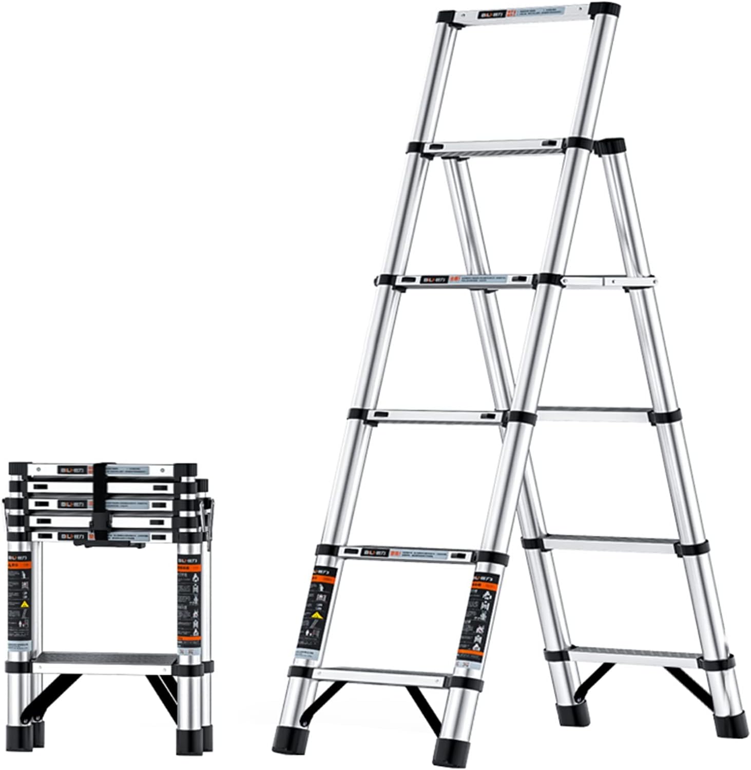 Aluminum Herringbone Telescoping Extension Ladder with Handrails, 3.5ft/4.5ft/5.5ft High Collapsible Telescopic Ladder, Easy to Storage (Size : 1.66m/5.5ft)