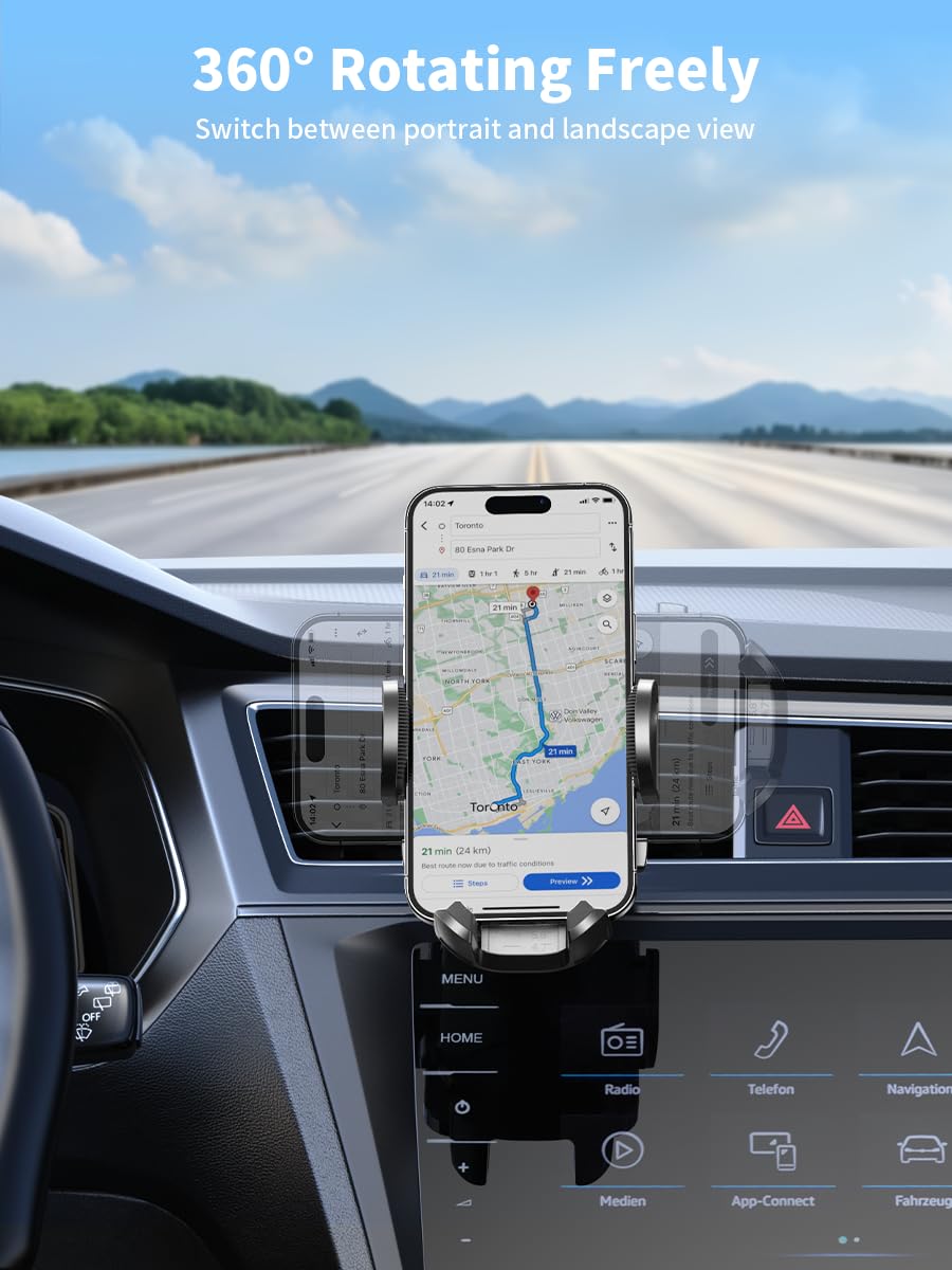 Soporte de teléfono para ventilación de coche mejorado 2025 [clip de grado militar] rotación de 360°, soporte universal para teléfono celular compatible con iPhone 16, 15, 14, 13 Pro Max