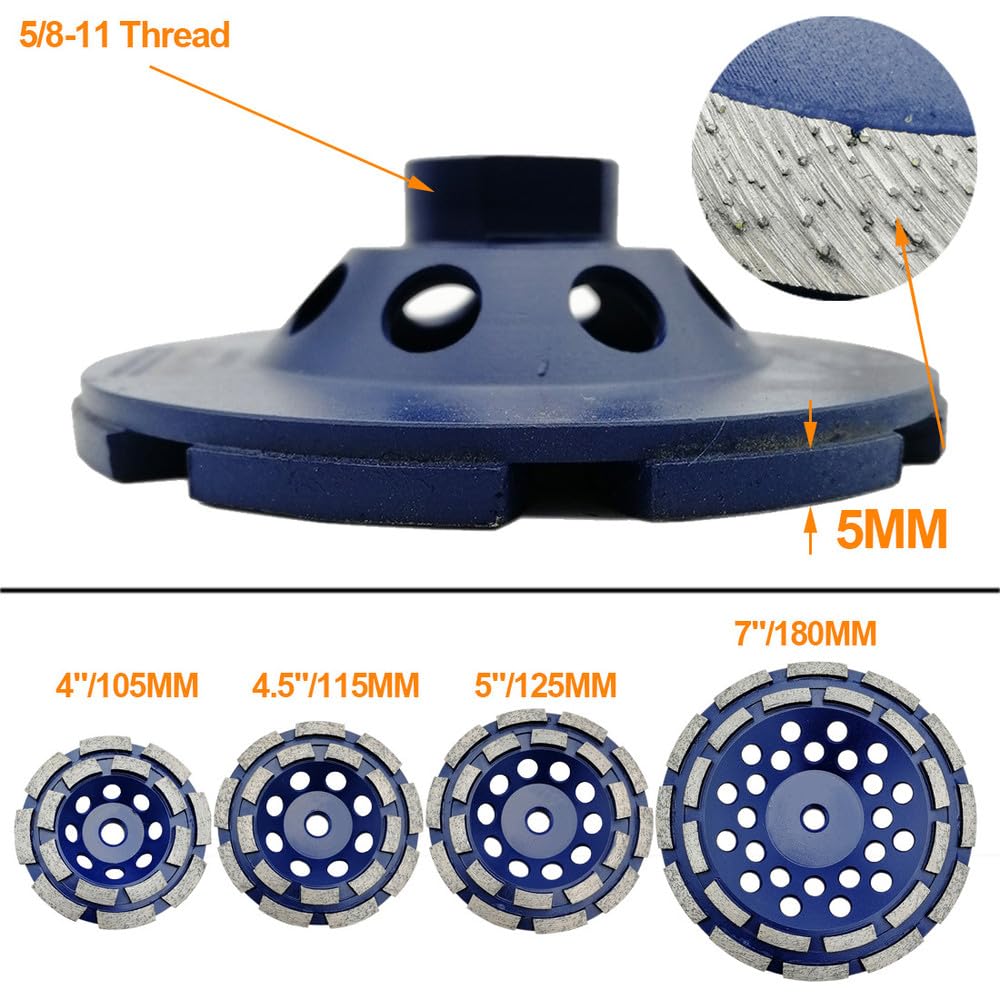 2 szt./opak. 100/115/125/180mm Diamentowe dwurzędowe ściernice garnkowe M14 lub 5/8-11 do betonu, twardego kamienia, granitu, marmuru, 2 szt. 115mm M14,1