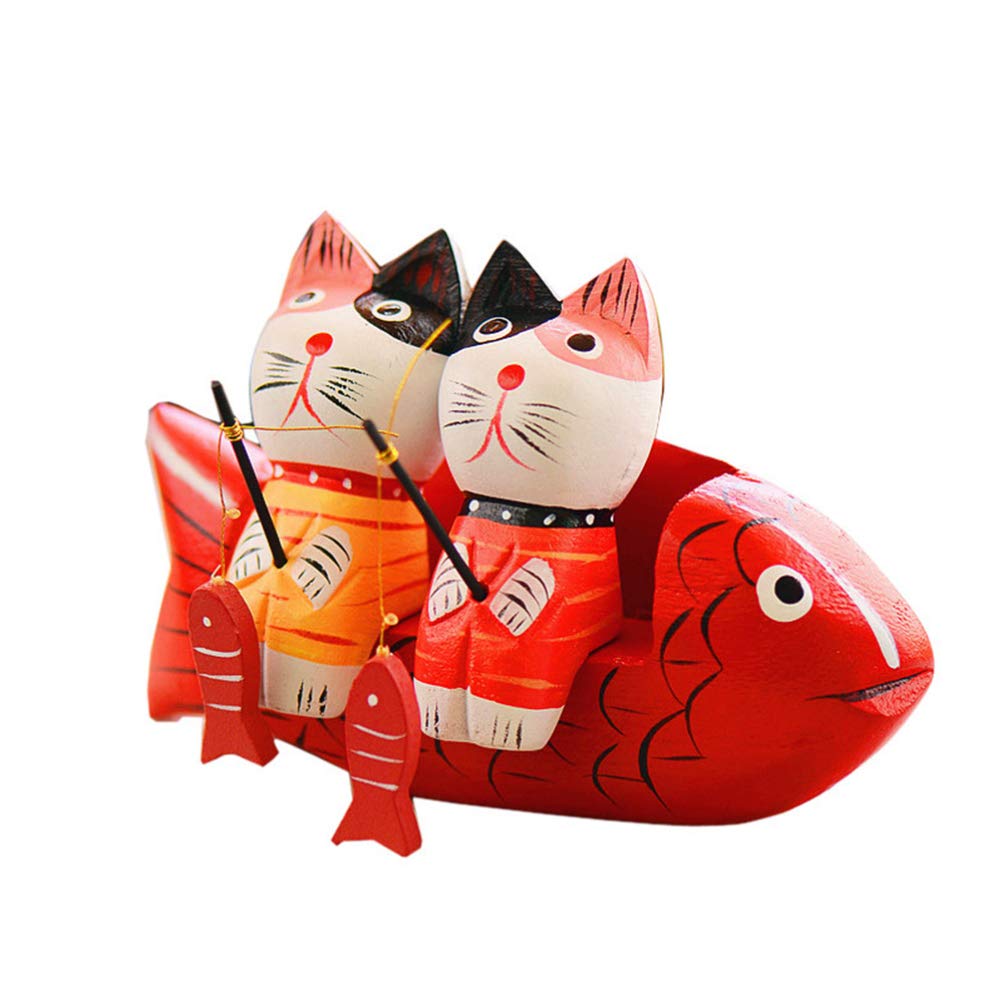 Garneck Love Figurines Statue Lucky Cat Figurine Ornament Fengshui Lucky Cat Decoration Couple Neko Lucky Cat Fishing Figure for Fortune Money Gift Japanese Cat Statue