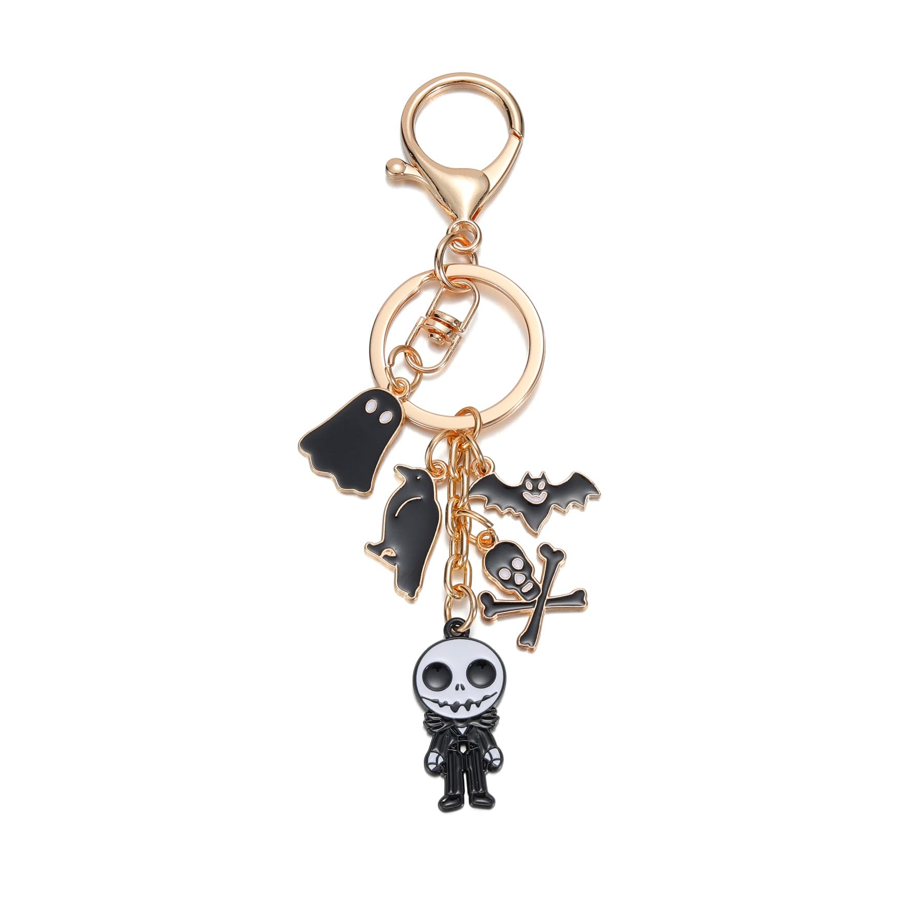 tawawia Halloween Keychain with Ghost, Bat, Skull, and Eagle Enamel Charms, Spooky Black and Gold Key Ring