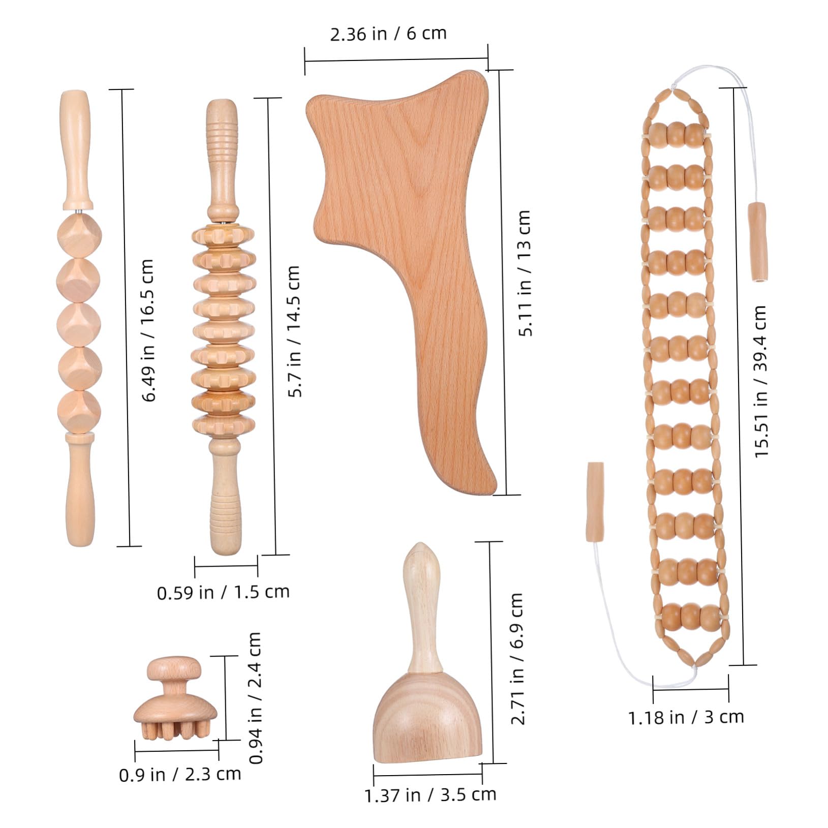 Kit de Herramientas de Masaje de Madera, 6 Piezas, Rodillo Masajeador Anticelulitis, Alivio y Circulación para Uso en Oficina