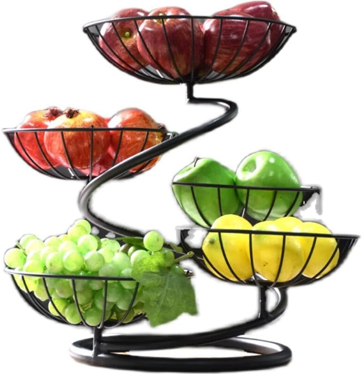 Junyfff Black 5-Tier Fruit Baskets, Kitchen Fruit Holder, Detachable 5 Tier Metal Fruit Basket Kitchen Storage Bread Vegetable Fruit Bowl Stand, For For Fruit, Vegetables, Snacks, Kitchen Storage,