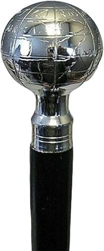 Bastón de madera hecho a mano, diseño antiguo, latón, con mango de globo, bastón negro