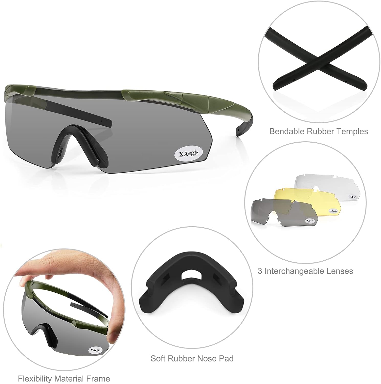 xaegistac Tactical Shooting Glasses with 3 Interchangeable Lens High Impact Eye Protection - Image 2