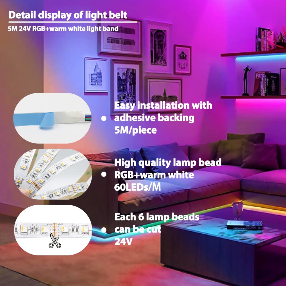Arotelicht 24V RGBW WIFI Tiras LED Strip Kit 5050 SMD RGB+Warm White 4 en 1 con controlador inteligente WLAN, compatible con Alexa, Google Home LED Strip Light Decoración para el hogar, fiesta, bar.