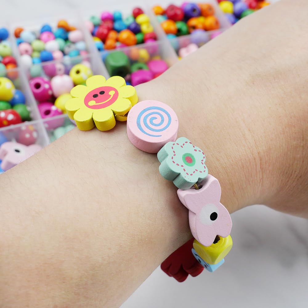 Strehknewen 400 Perles En Bois Colorées 12 Mm Avec Corde 10 M