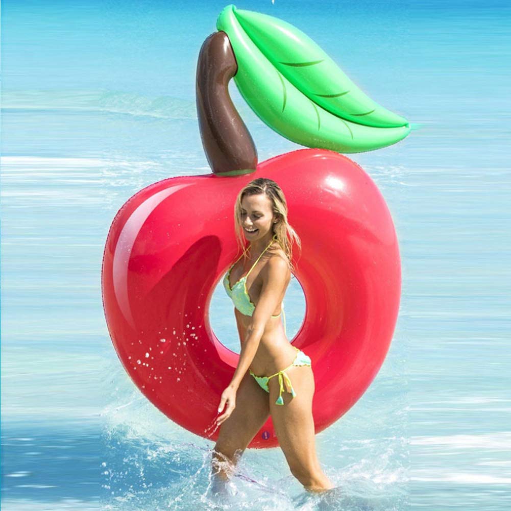 Anillo de natación de Cereza Gigante, Flotador de Piscina Inflable de Manzana de 120 cm, colchón de Aire para Adultos, Tumbona de Playa, Juguete de Fiesta de Agua-Red