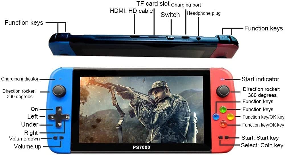 CHROX Console di Gioco Portatile, Console per Videogiochi retrò da 7,0 Pollici Gioco 3000 Integrato, Supporta Uscita Video HDMI Ad Alta Definizione, 4000 mAh, per Bambini Regalo di Natale