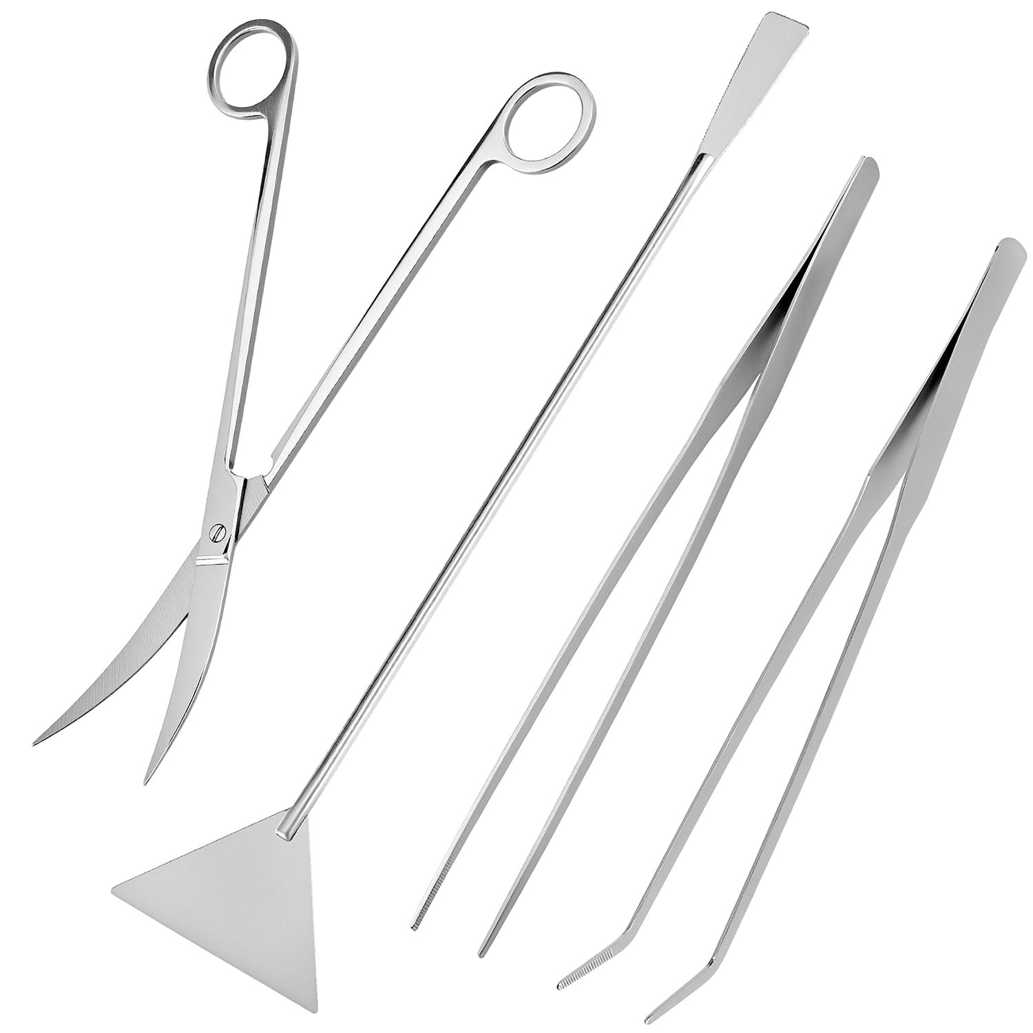 QWORK® 4 in 1 Acquari Attrezzi, Pulizia per acquari Set, Forbici, pinzette e spatola in Acciaio Inossidabile Kit